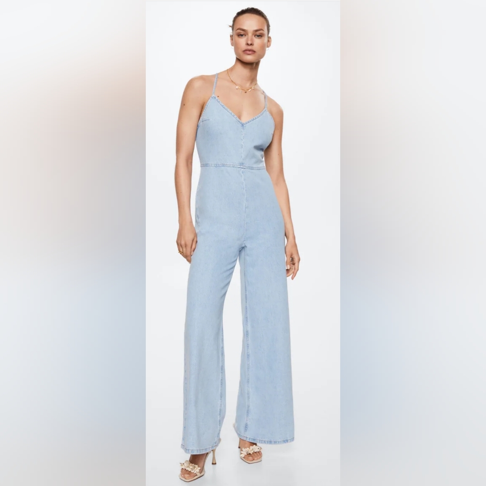 Mango Light Blue Denim Jumpsuit